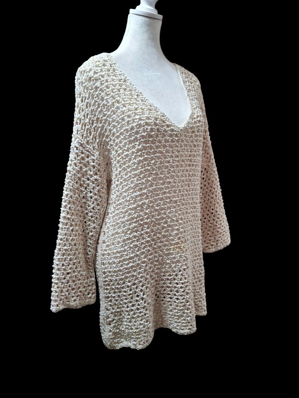 Lou & Grey Crochet Long Sleeve Open Knit Beige Tunic Cover-Up   Women Size Small - Picture 5 of 16
